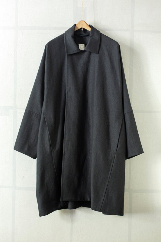 COAT#27 - OFF BLACK WOOL PAPER TWILL