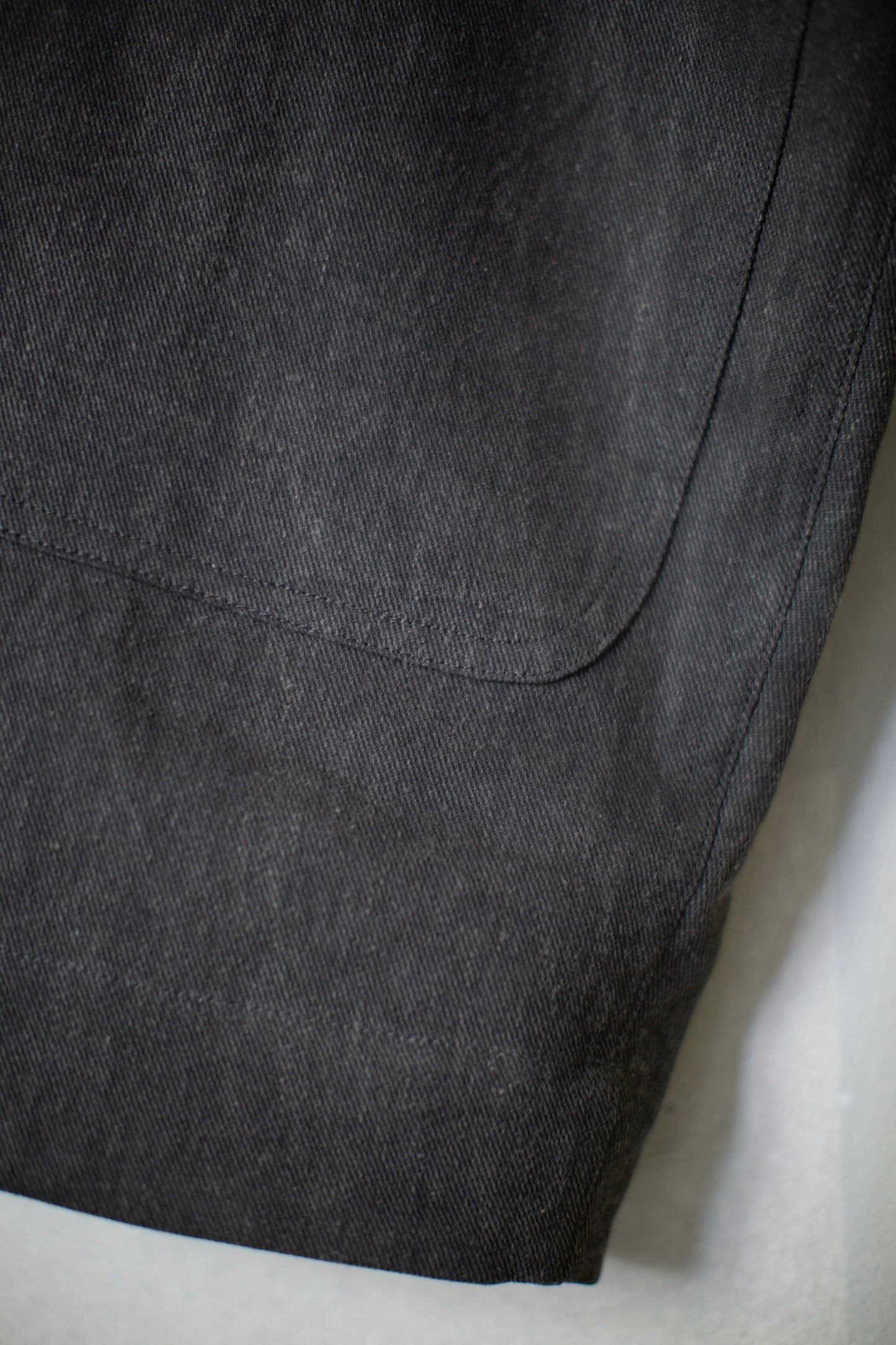 off black cotton linen aged denim double knee trousers