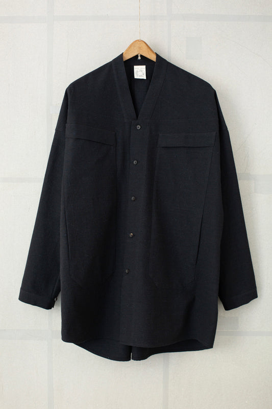 SHIRT#103 - ALPACA WOOL COTTON TWILL BLACK