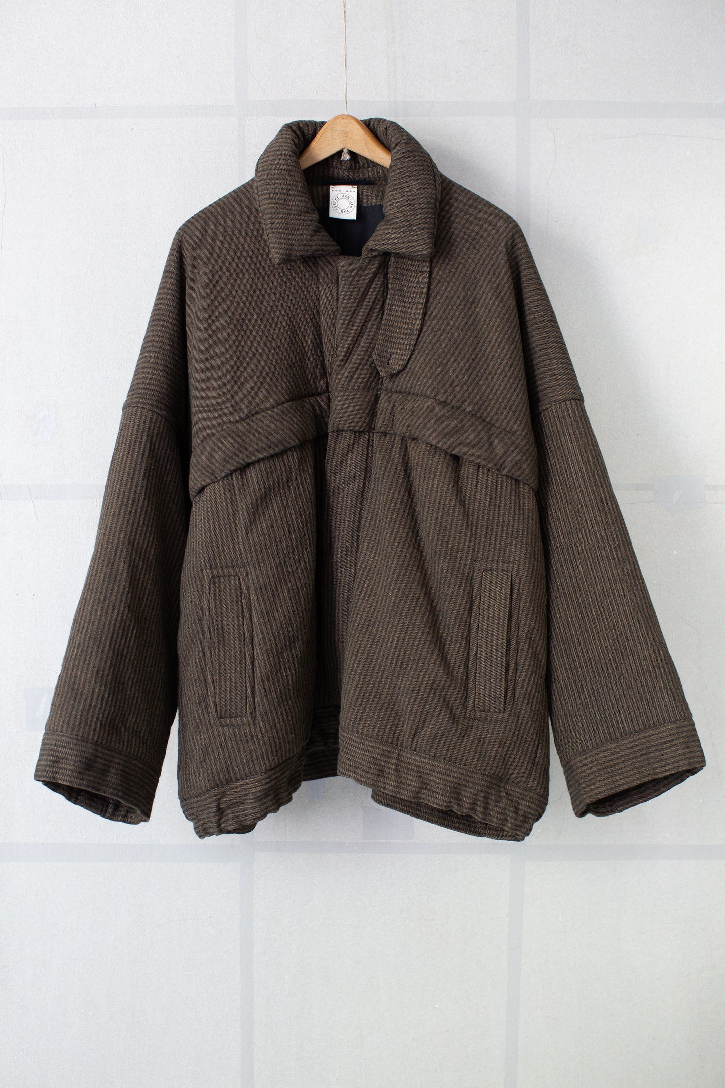 JACKET#67 - PADDED KHAKI STRIPED HEMP COTTON REED TWILL