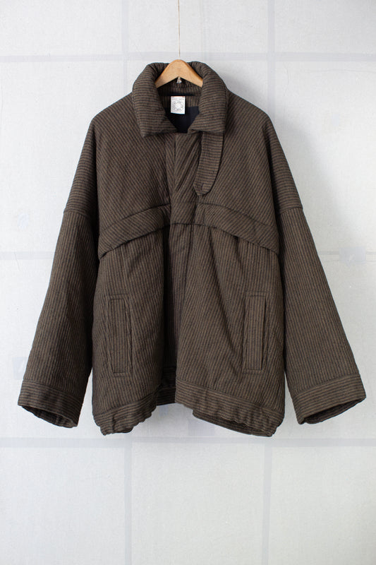 JACKET#67 - PADDED KHAKI STRIPED HEMP COTTON REED TWILL