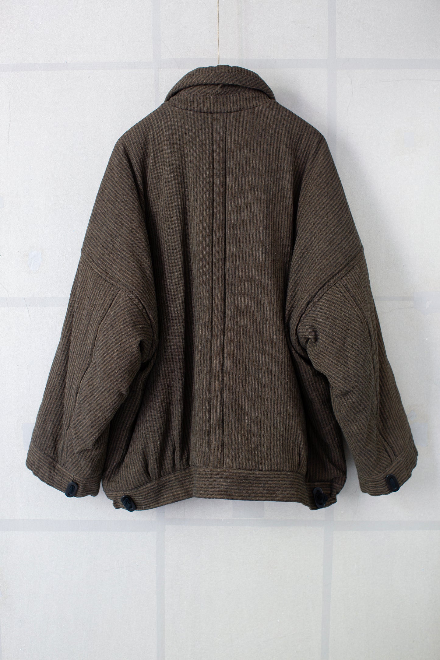 JACKET#67 - PADDED KHAKI STRIPED HEMP COTTON REED TWILL