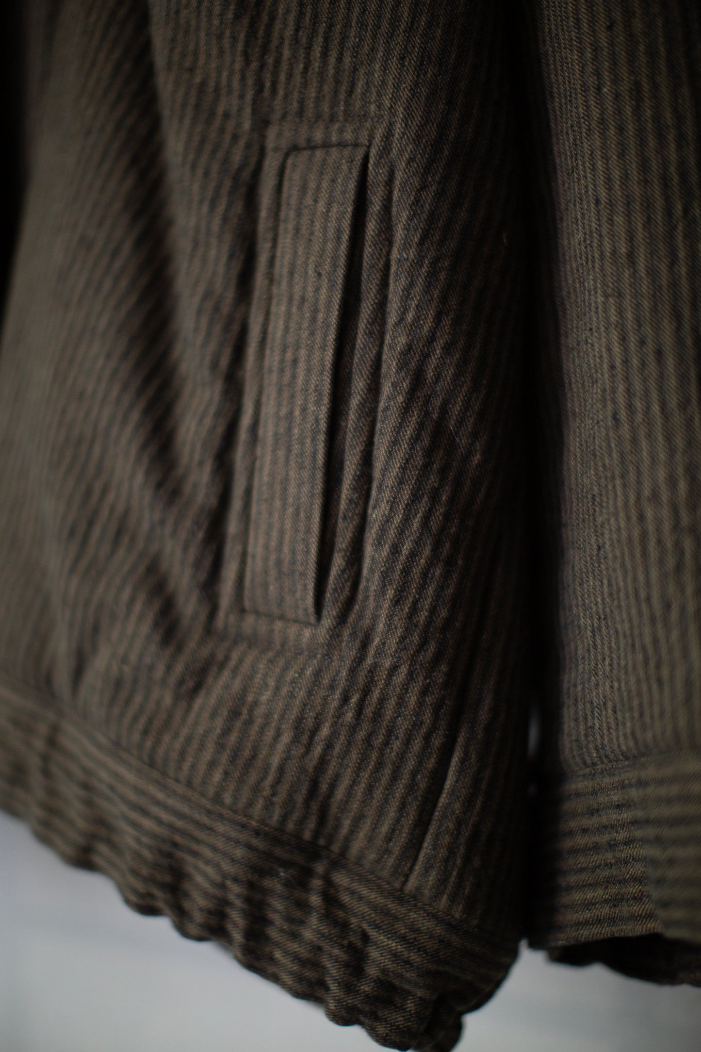 JACKET#67 - PADDED KHAKI STRIPED HEMP COTTON REED TWILL