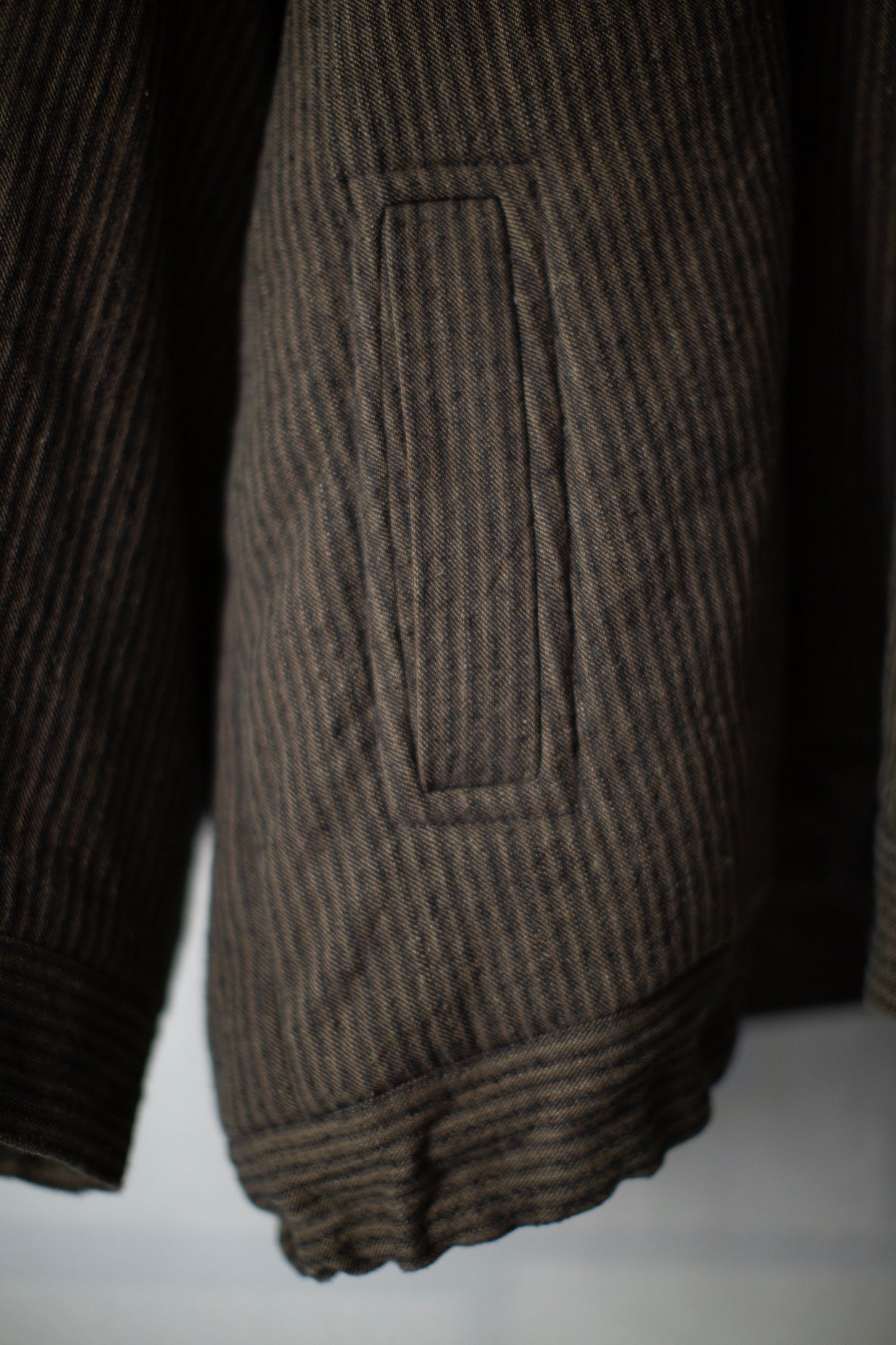 JACKET#67 - PADDED KHAKI STRIPED HEMP COTTON REED TWILL