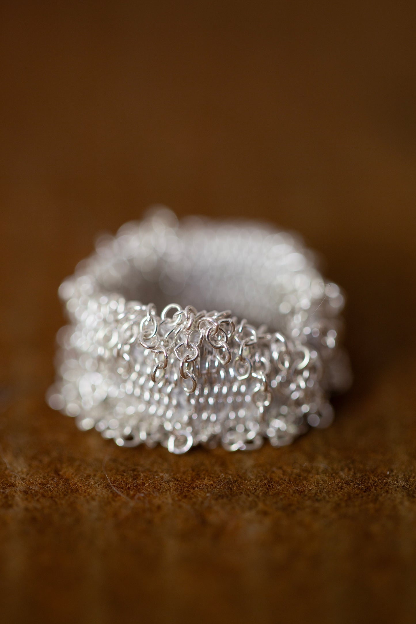 Wide Hand Woven Ring in silver