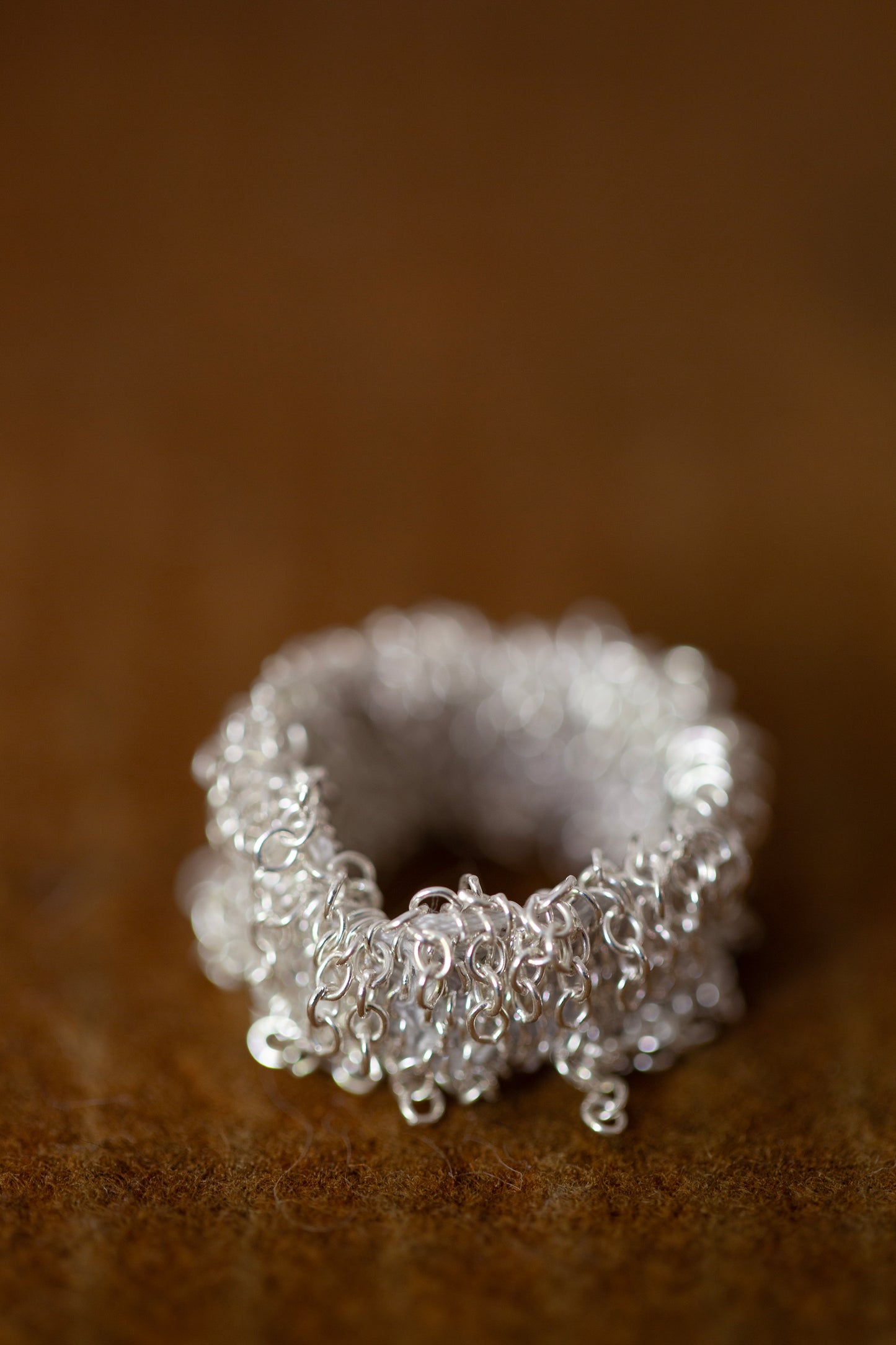 Wide Hand Woven Ring in silver