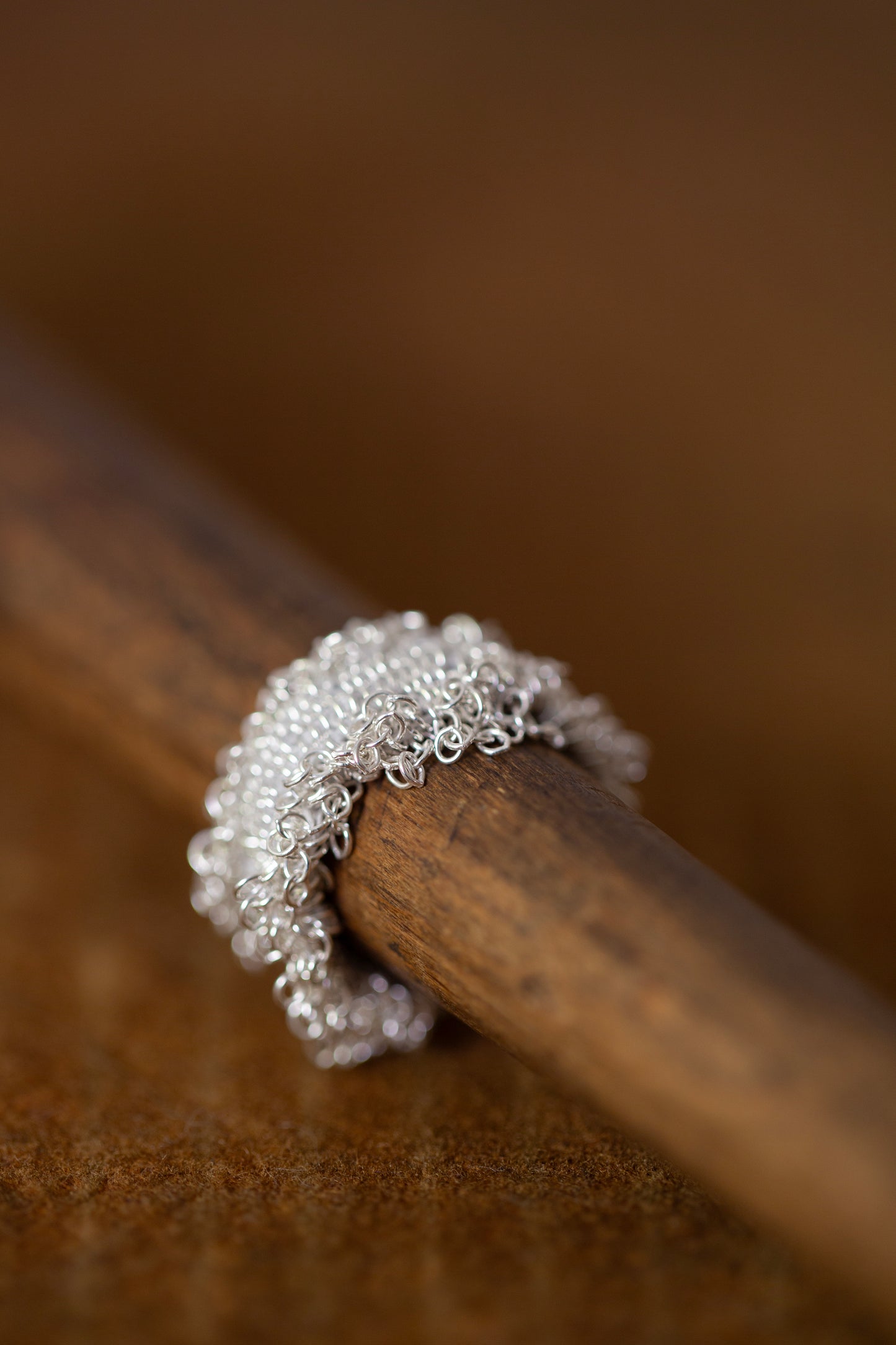 Wide Hand Woven Ring in silver