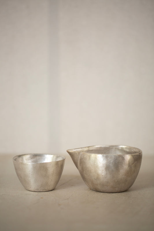 Set of silver glaze pourer + sake cup