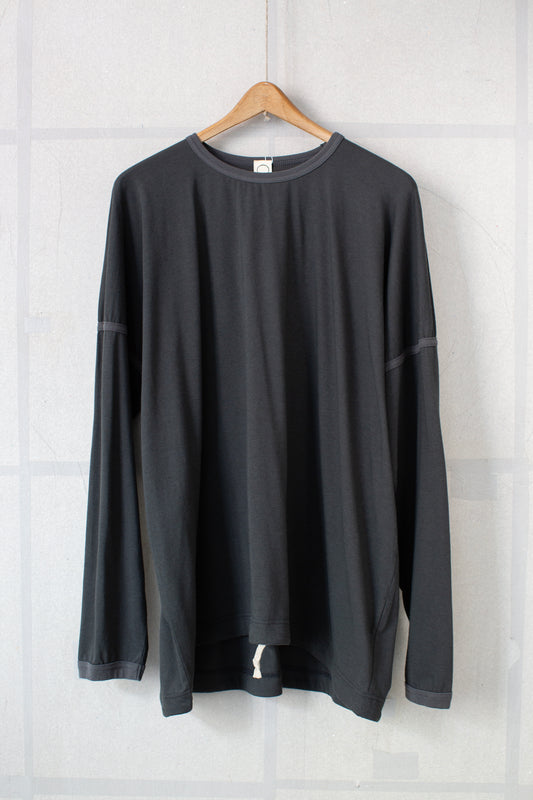 off black cotton wool jersey long sleeve balloon tee