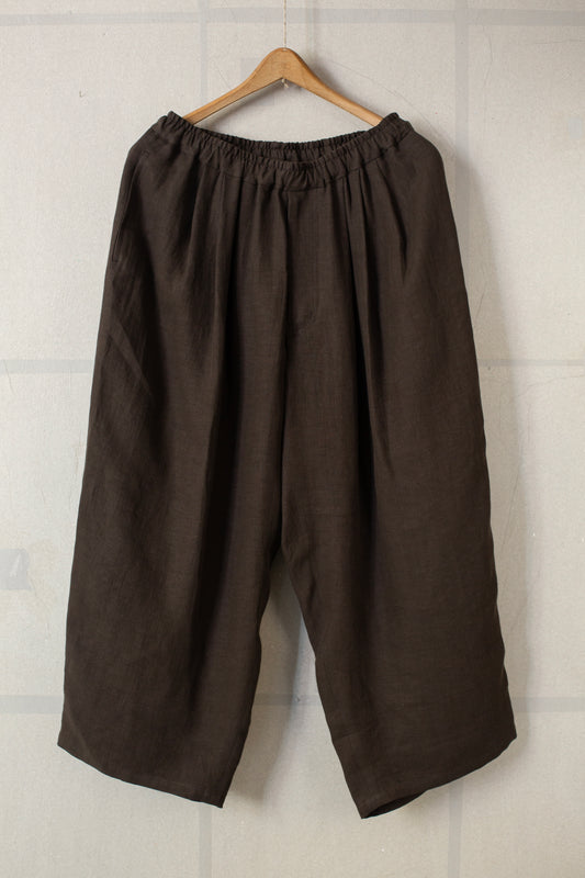 dark brown crepe linen broken trousers