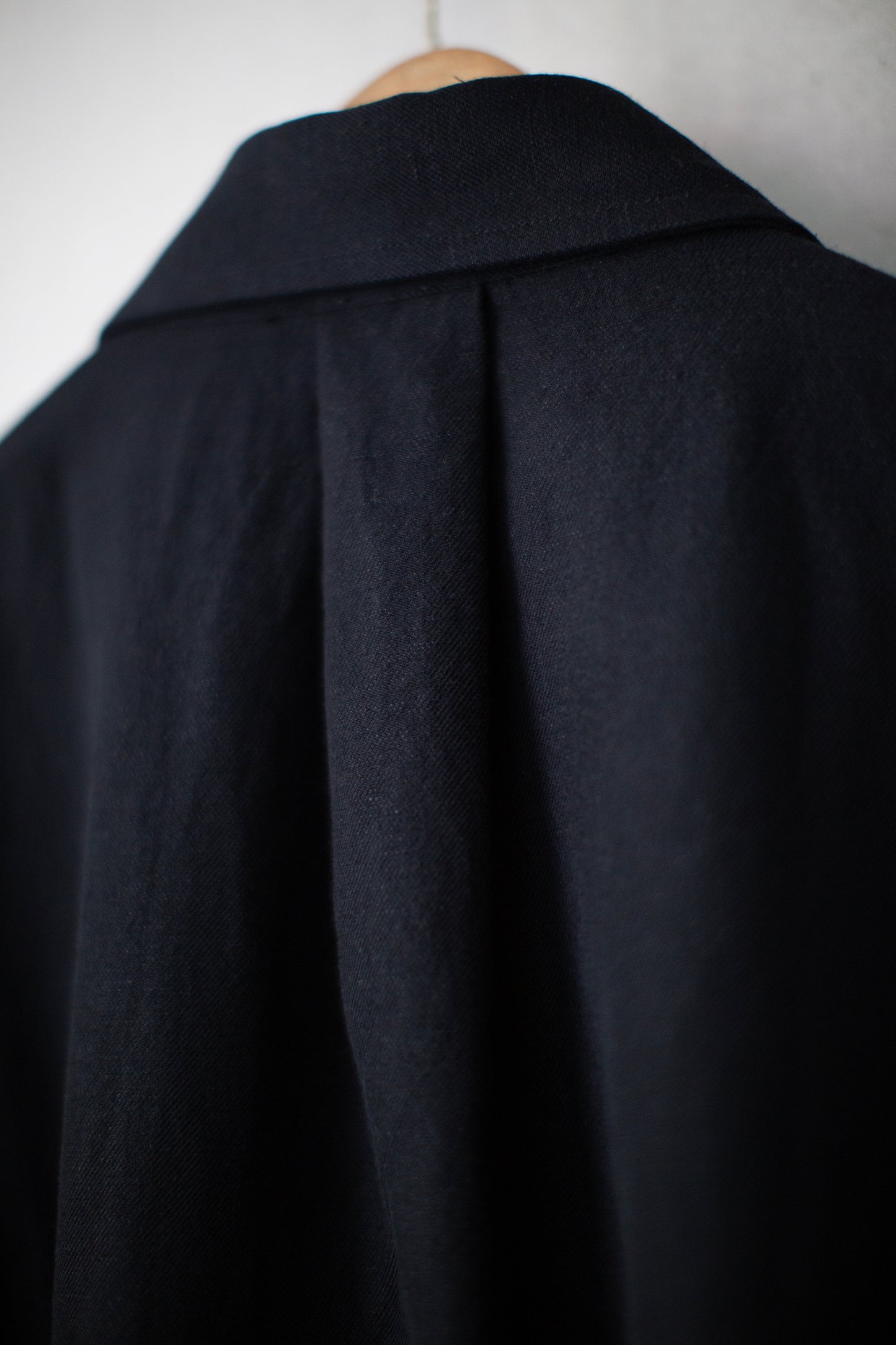 black washed wool linen twill long dust shirt coat