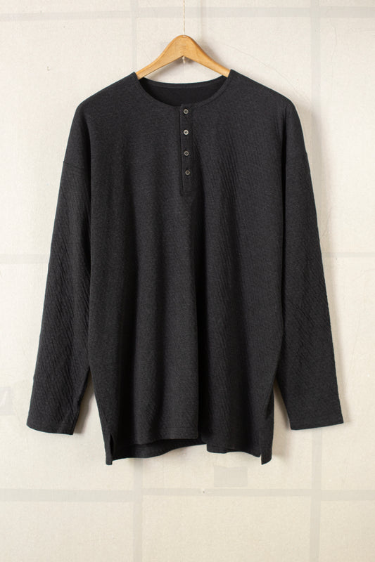 charcoal soft double cotton jersey henley neck t-shirt