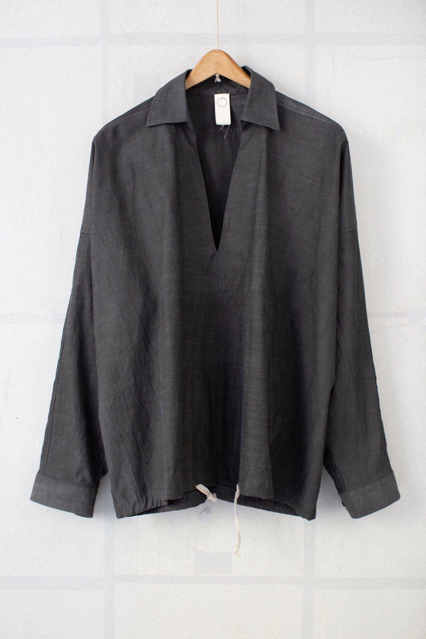 dark sumi slub cloth skipper shirt