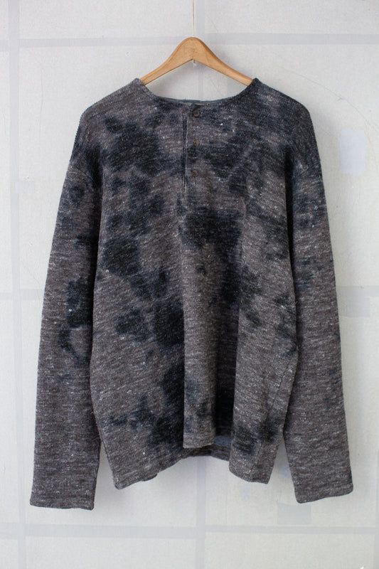 dual layered jersey long sleeve henley with shibori dyed pattern