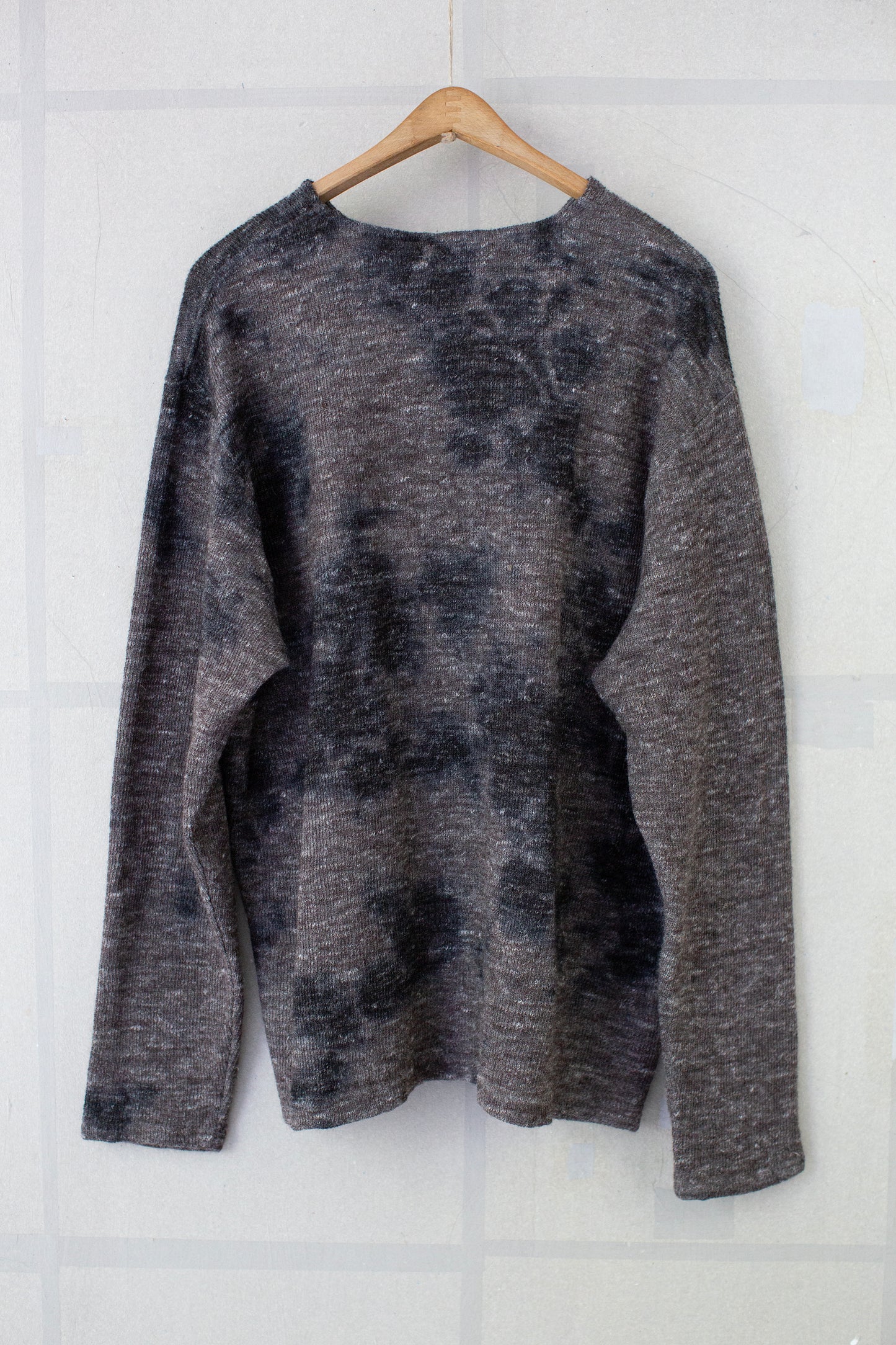 dual layered jersey long sleeve henley with shibori dyed pattern