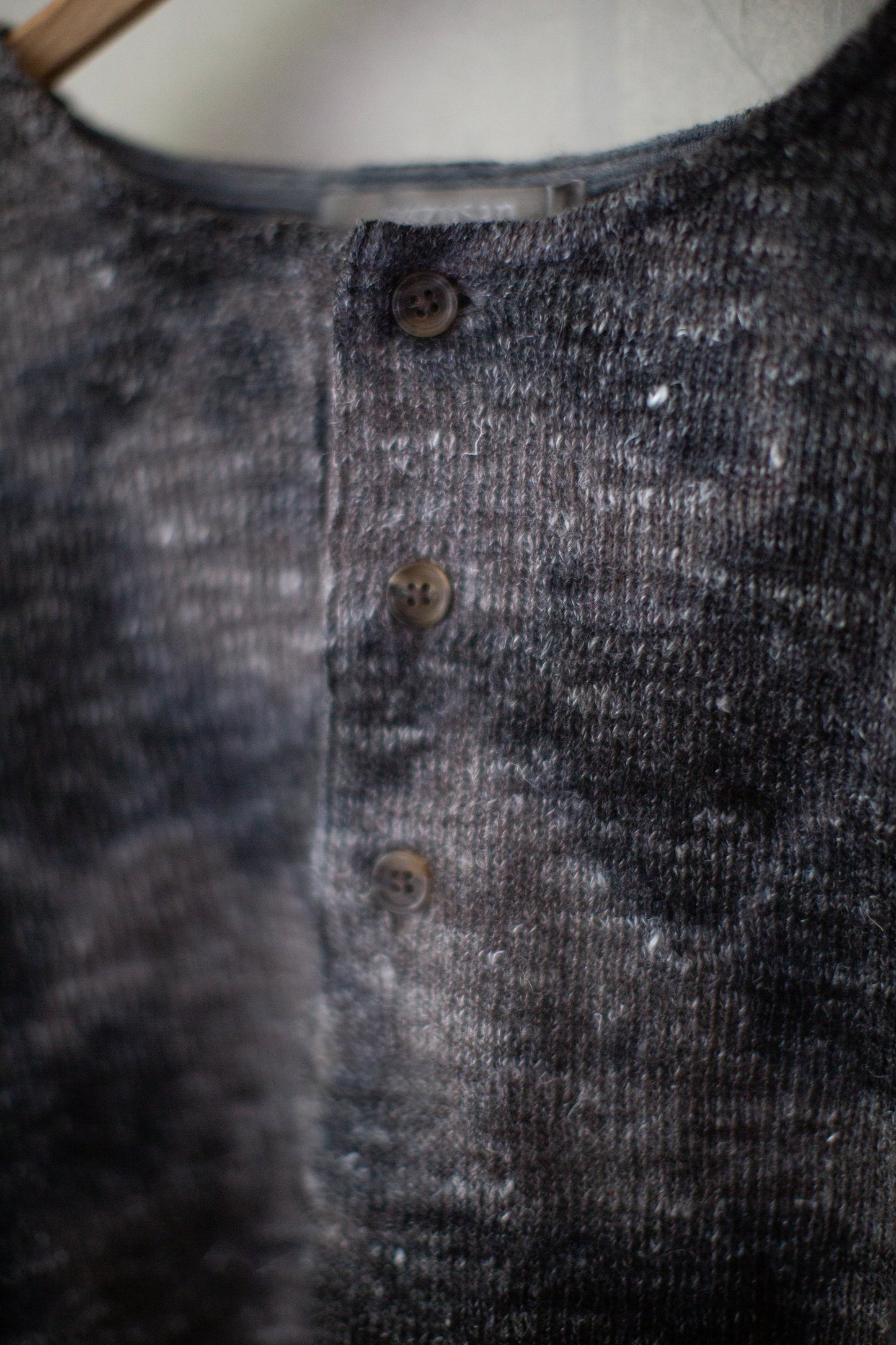 dual layered jersey long sleeve henley with shibori dyed pattern