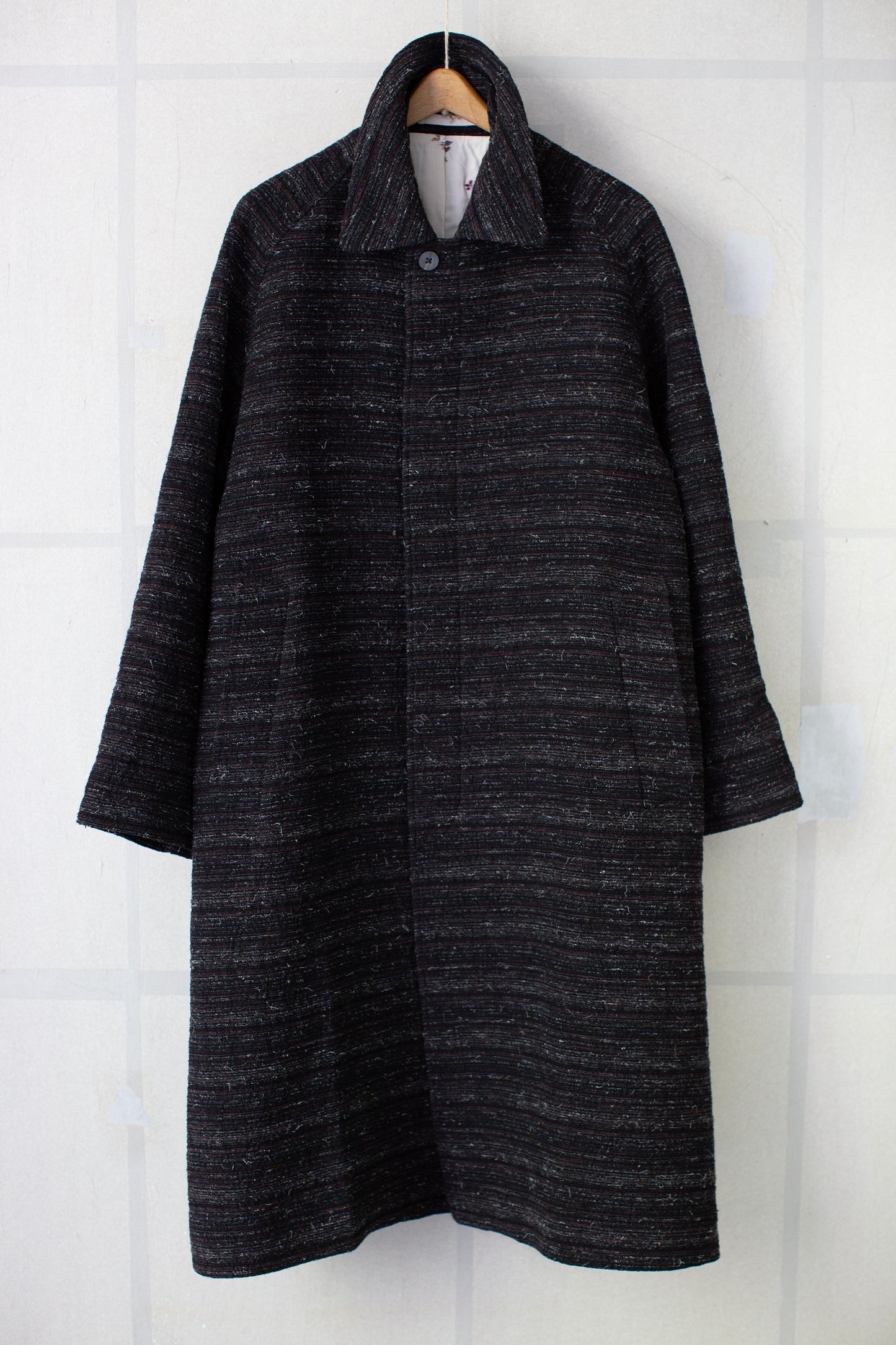 random border pattern Balmacaan coat