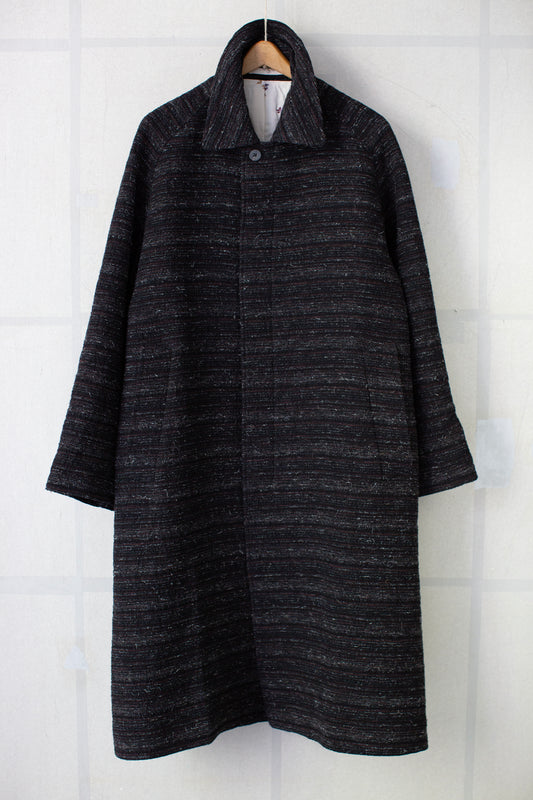 random border pattern Balmacaan coat