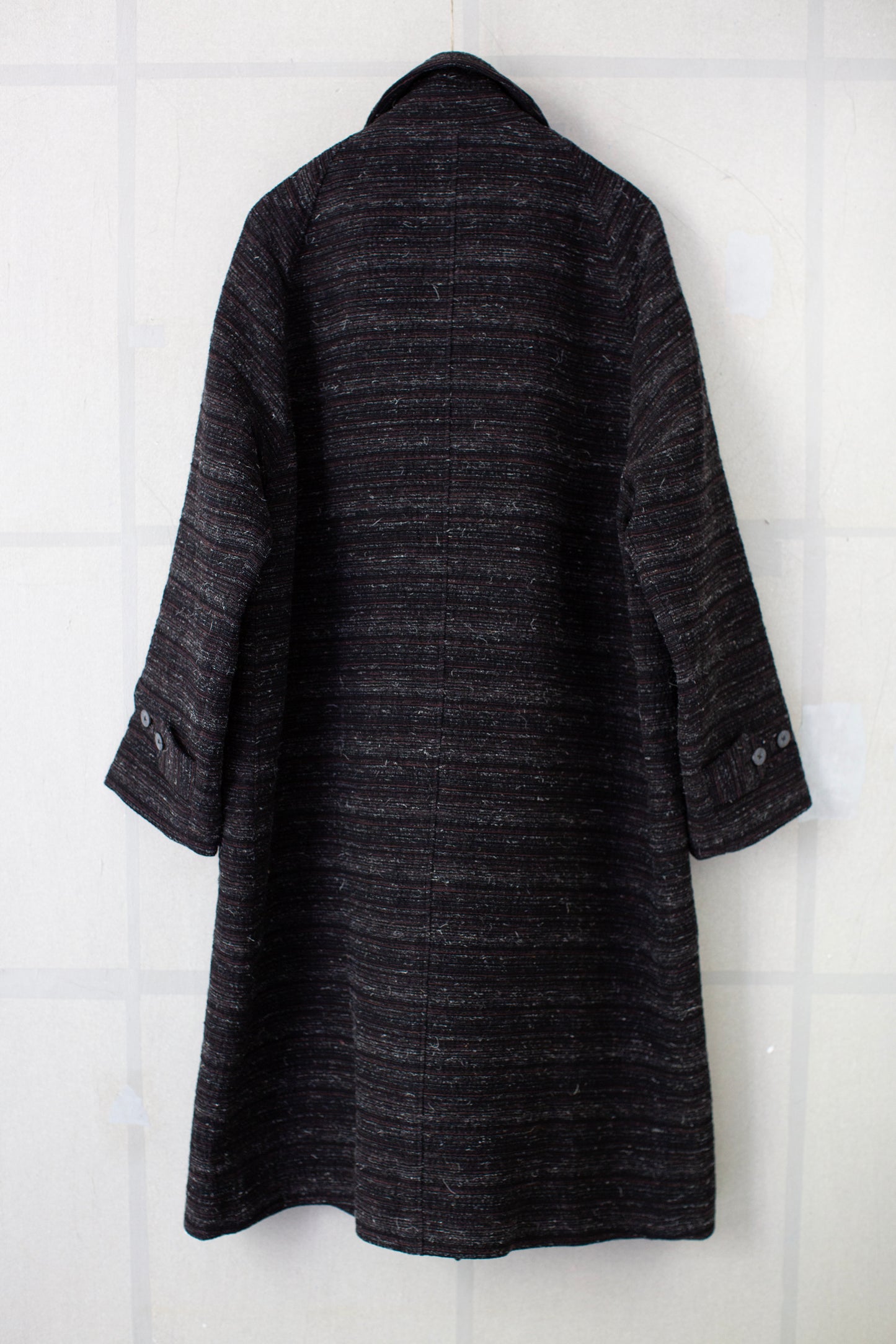 random border pattern Balmacaan coat