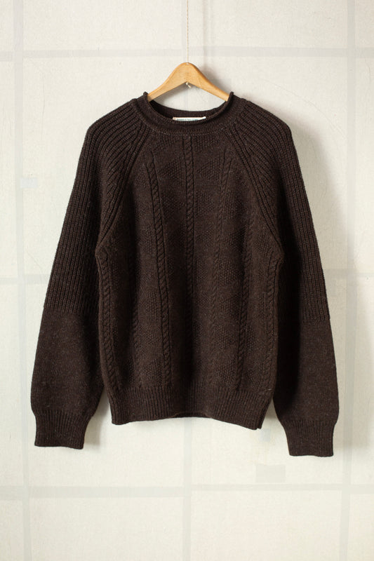 DARK BROWN SHETLAND WOOL GANSEY KNIT SWEATER