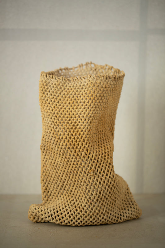 Antique hand knotted foraging pouch bag.