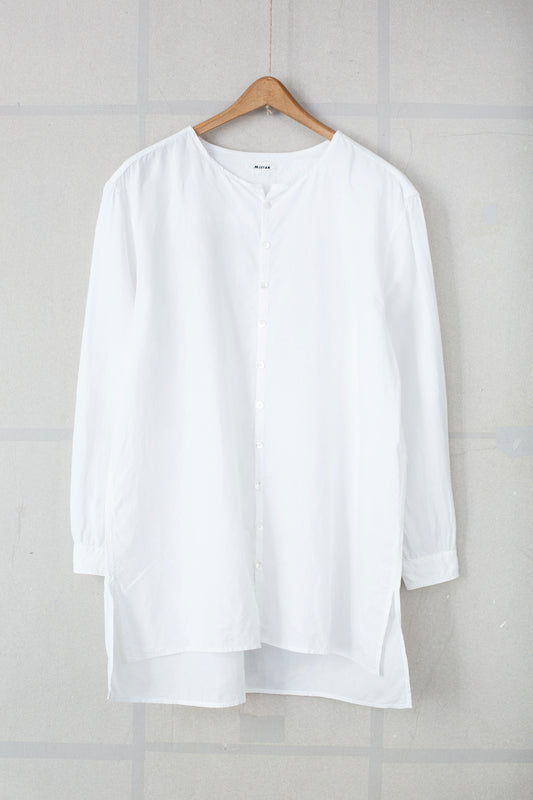 no collar shirt in white high density hemp
