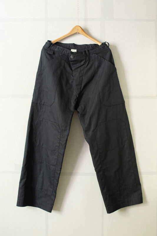 TROUSERS#75 - BLACK COTTON HEMP DENSE TWILL
