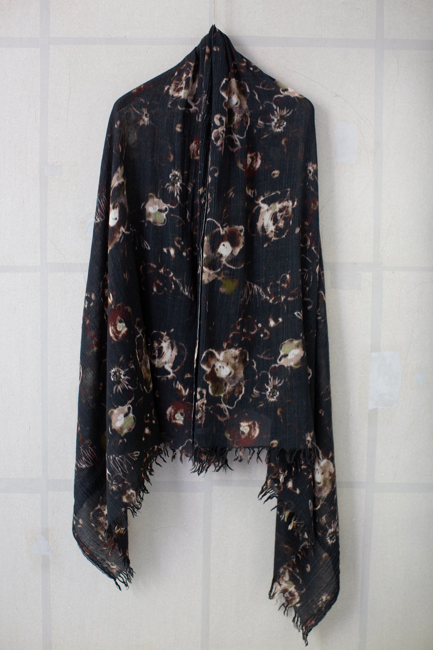 flower print fringe scarf