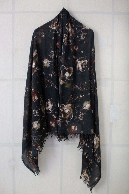 flower print fringe scarf