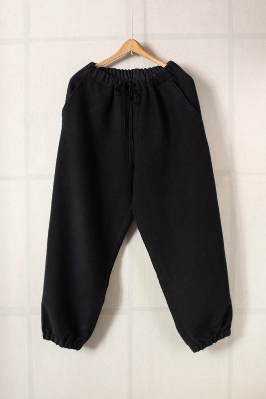 JOGGING pants in brushed BLACK wool silk camel