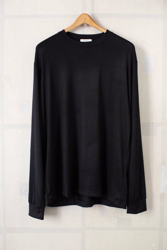 black super 180 wool jersey crew neck longsleeve t-shirt