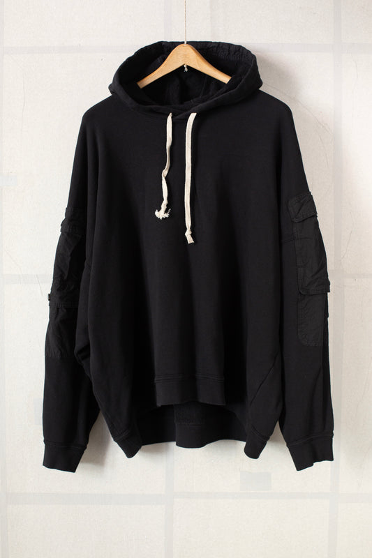 black sweat/washed dense cloth hooded sweat