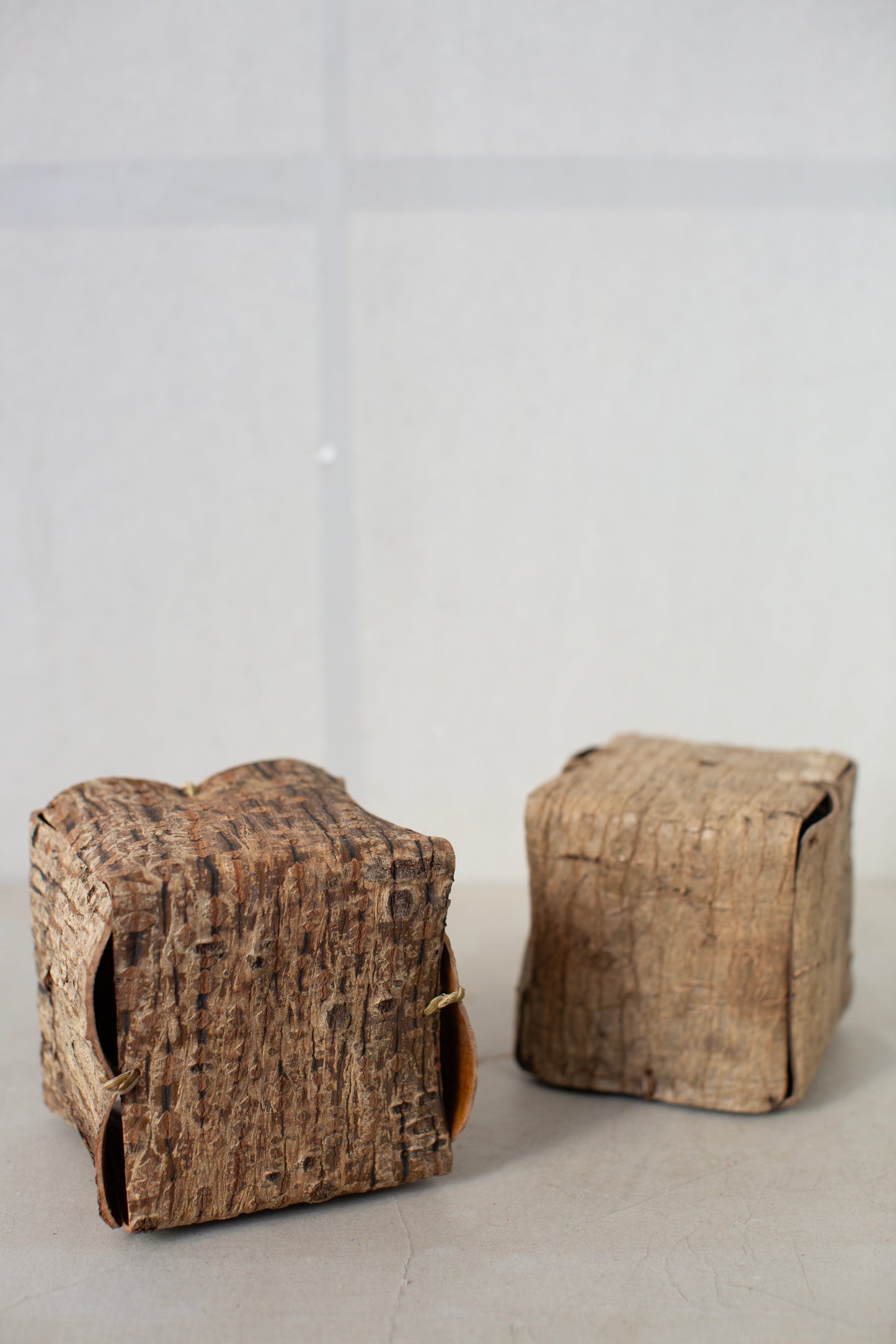 Japanese red vein maple tree bark cube sculpture