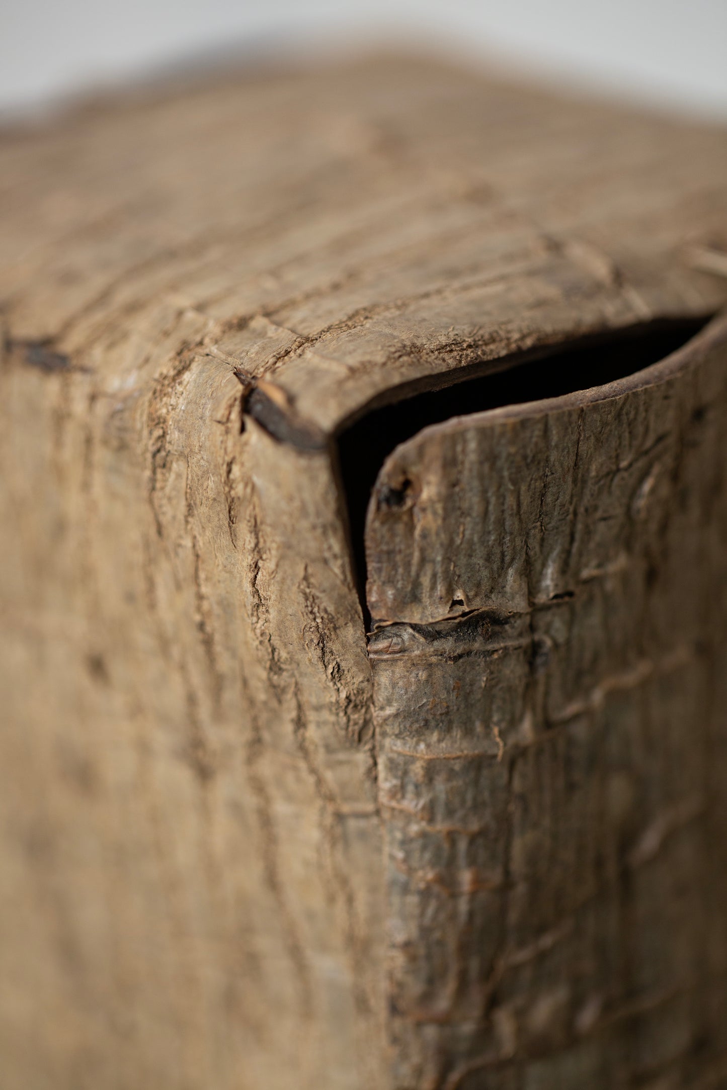 Japanese wallnut bark cube sculpture