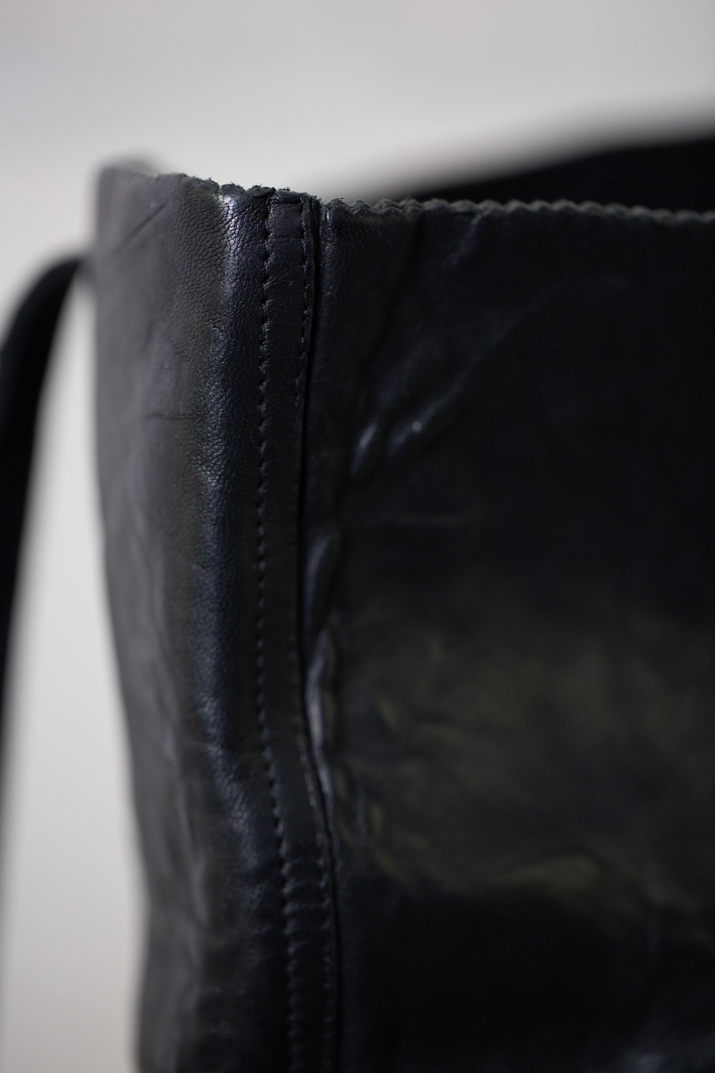 Black waxed Leather Tote Bag