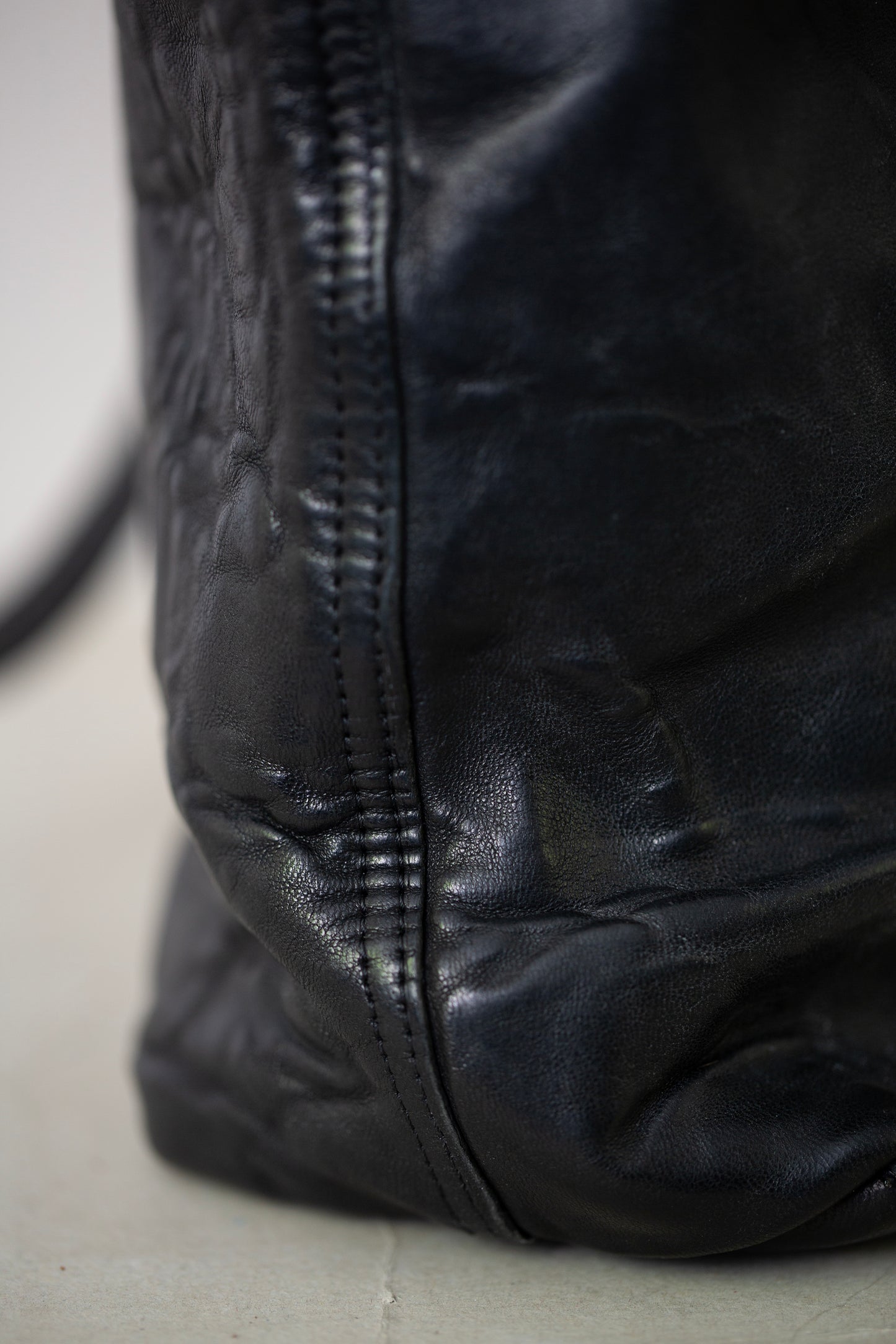 Black waxed Leather Tote Bag