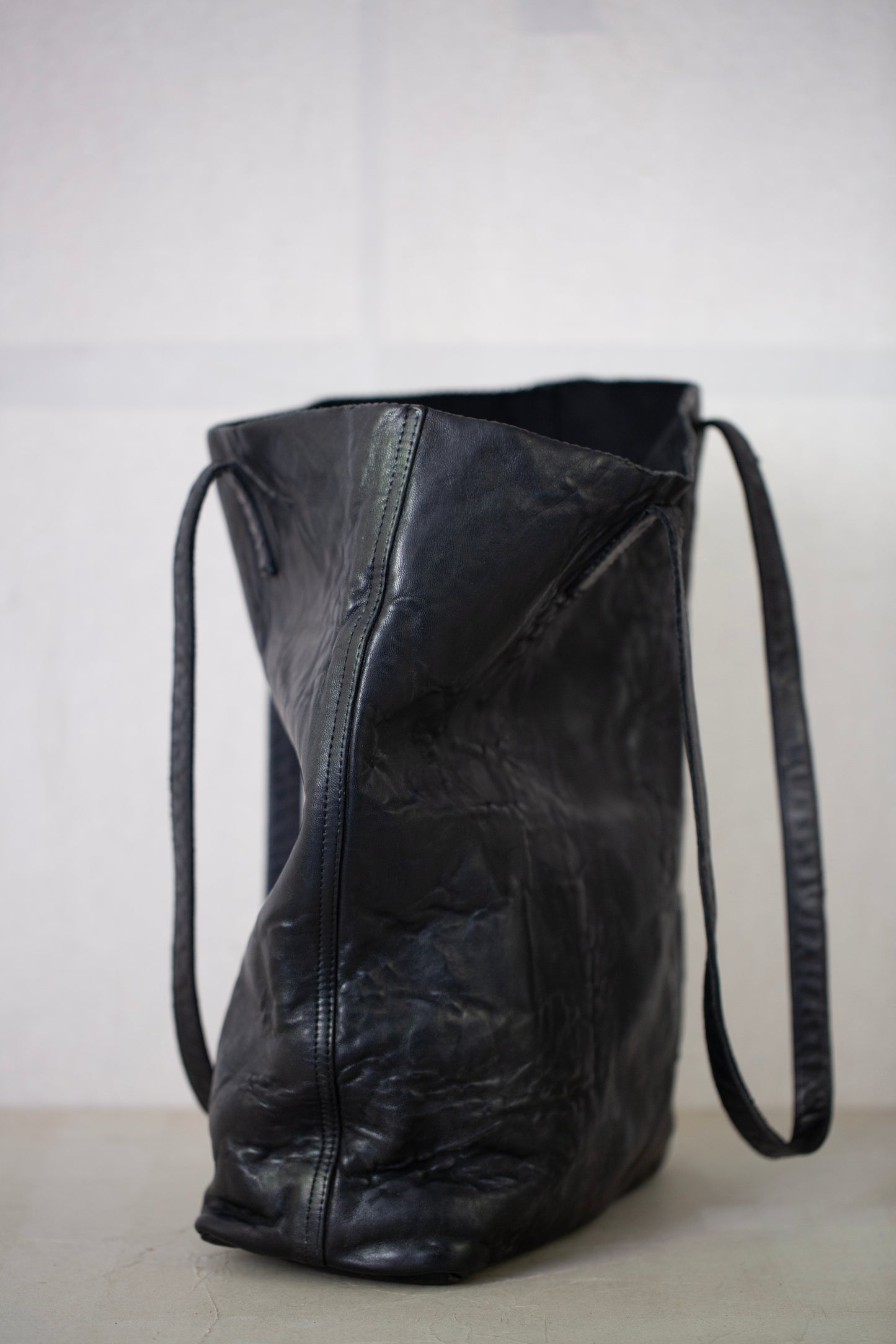 Black waxed Leather Tote Bag