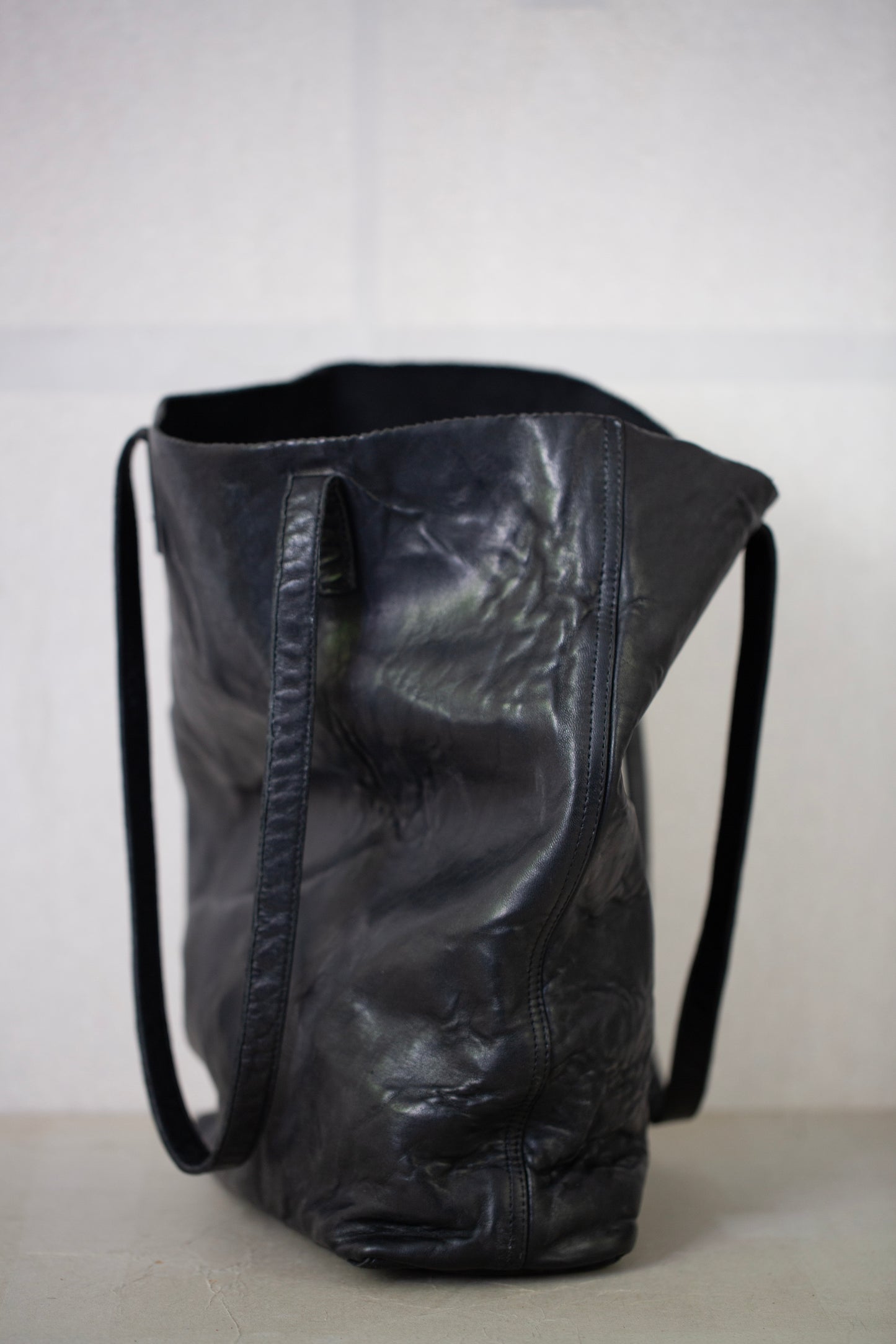 Black waxed Leather Tote Bag