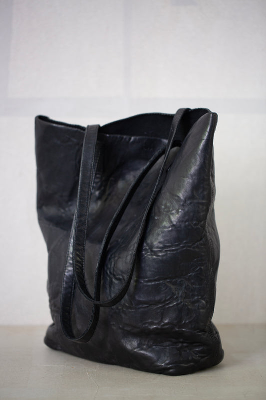 Black waxed Leather Tote Bag