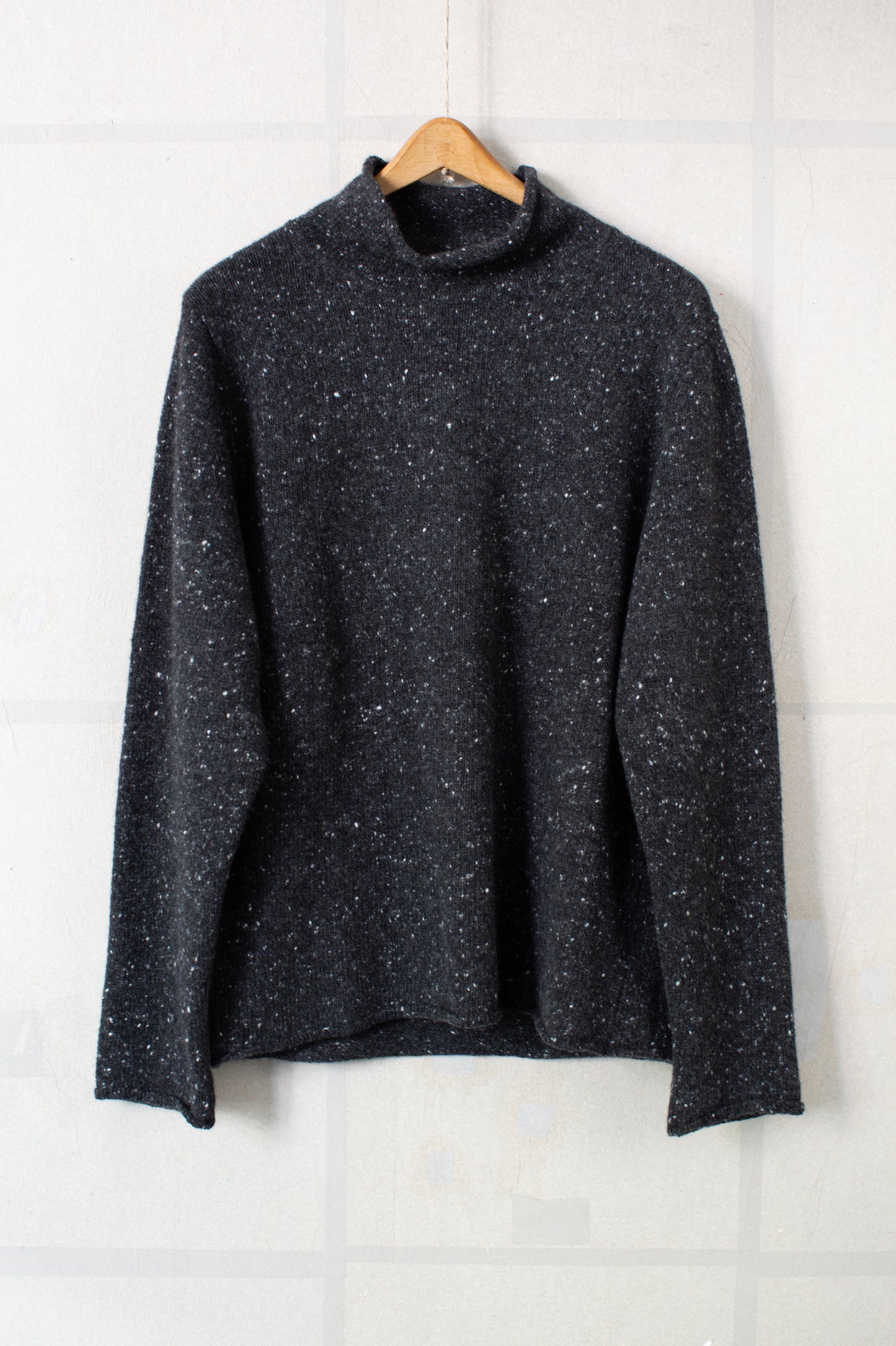 Rollneck Sweater in Black Wool/Cashmere Tweed