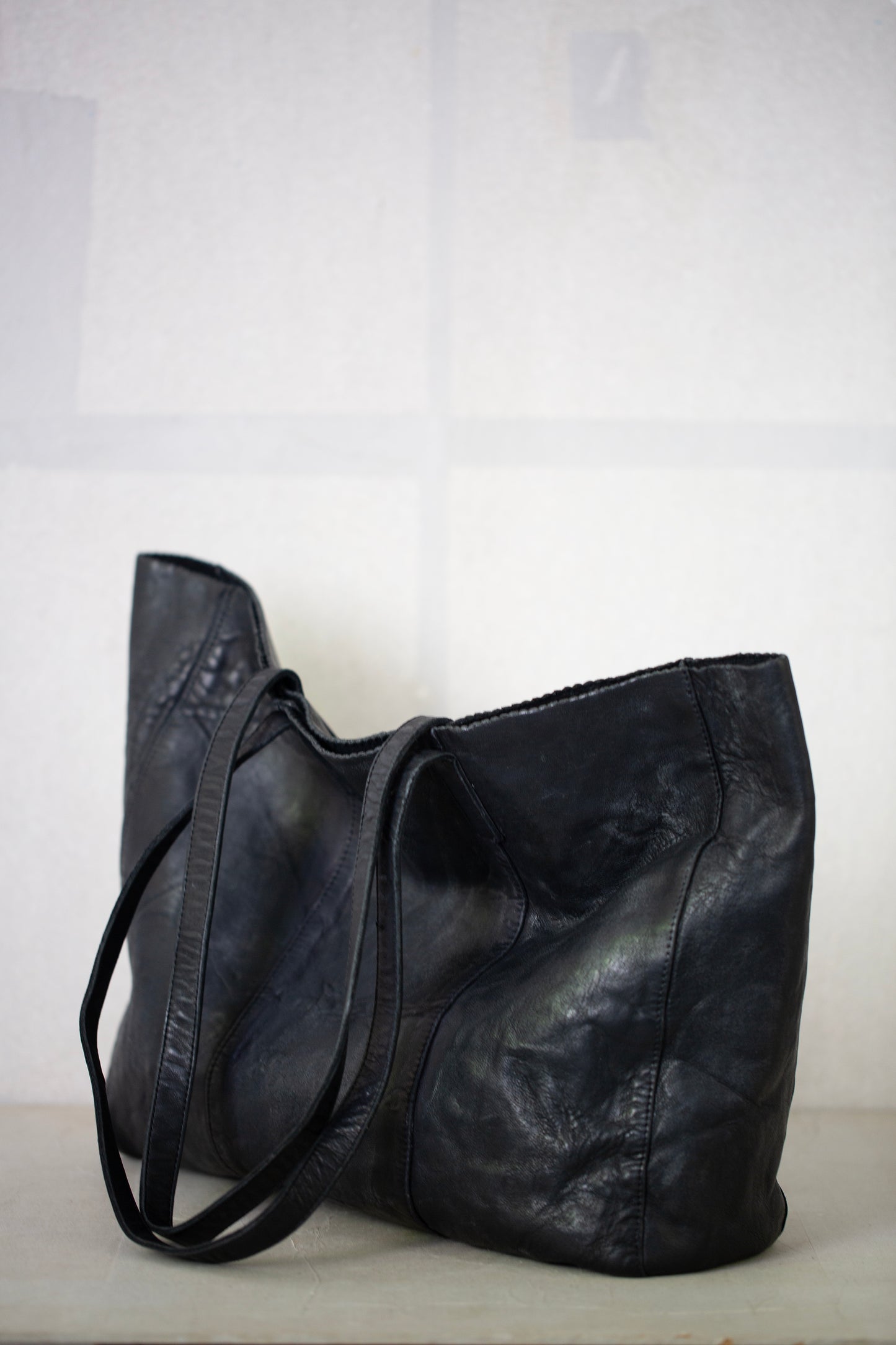 Large Black waxed Leather Bag