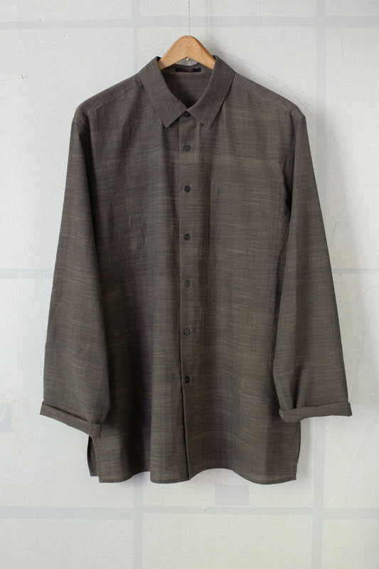 Hand woven cotton shirt dyed with Myrobalan x Jaggery x Pomegranate dyed