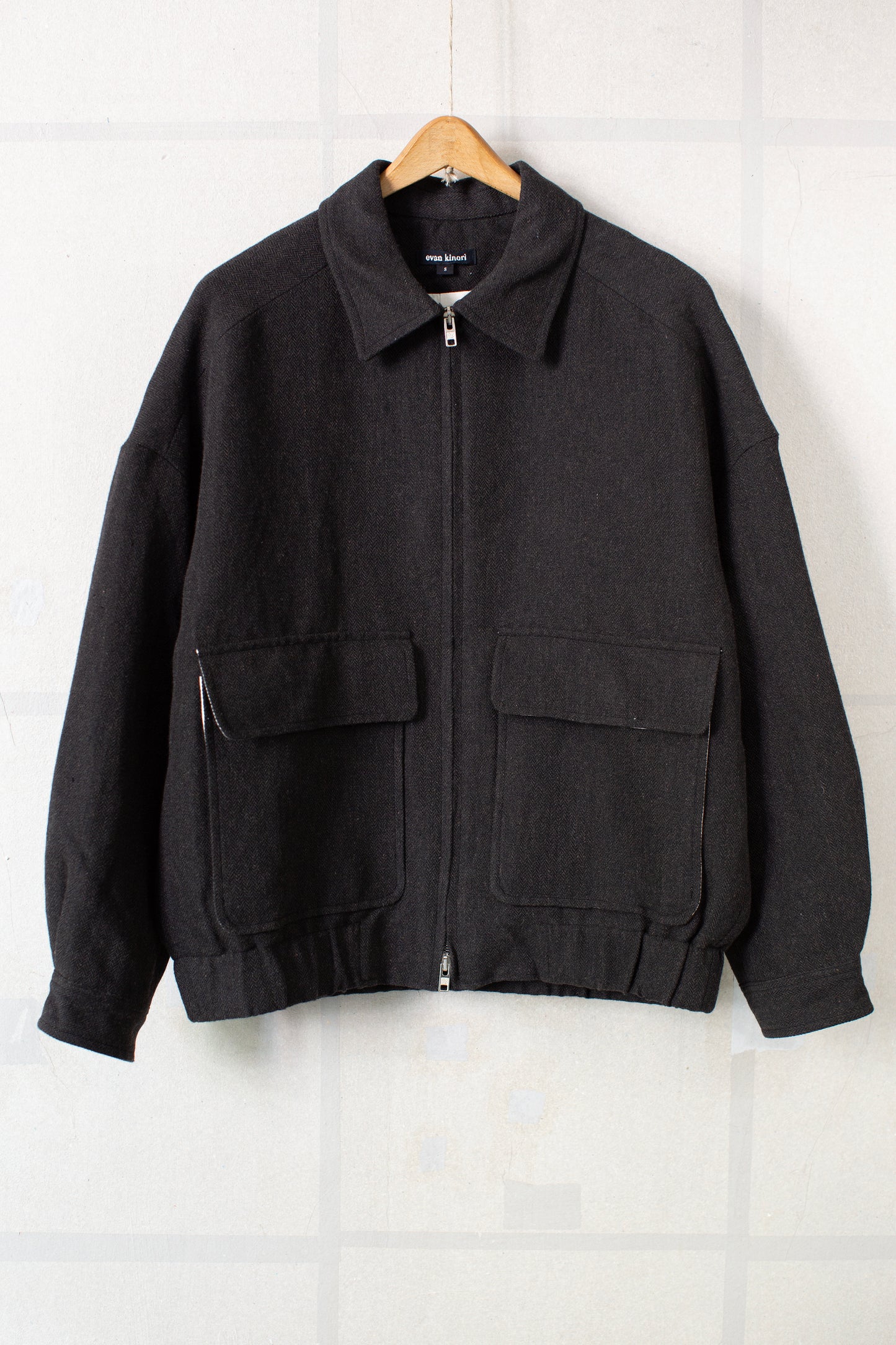 Zip Jacket Two in Black/Brown Wool/Linen Herringbone