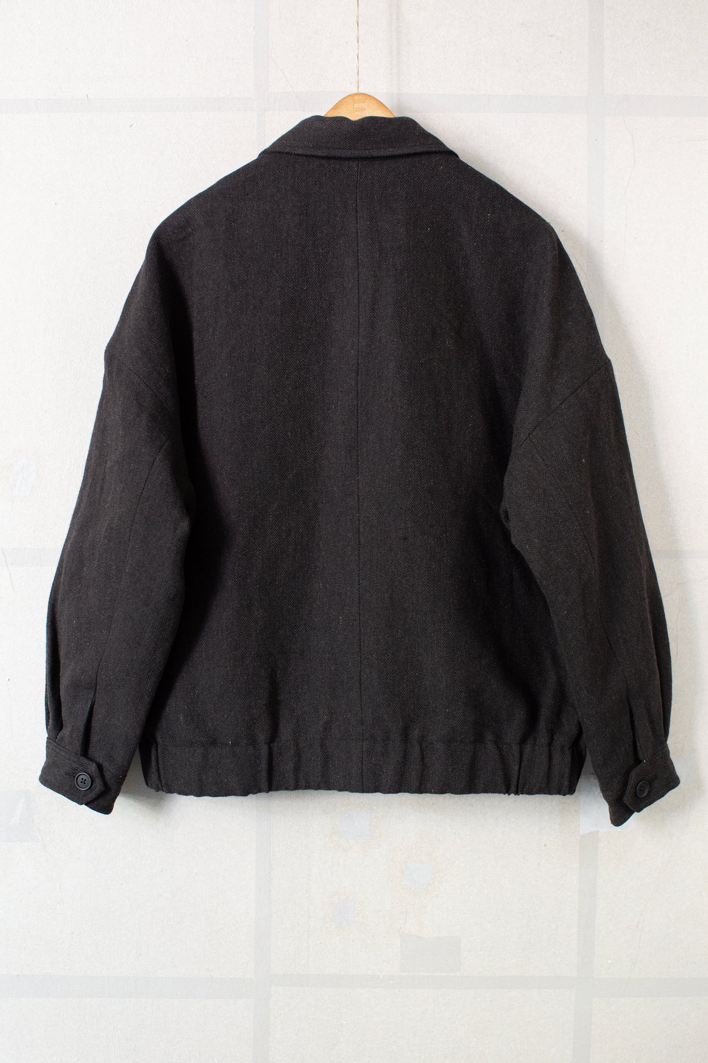 Zip Jacket Two in Black/Brown Wool/Linen Herringbone