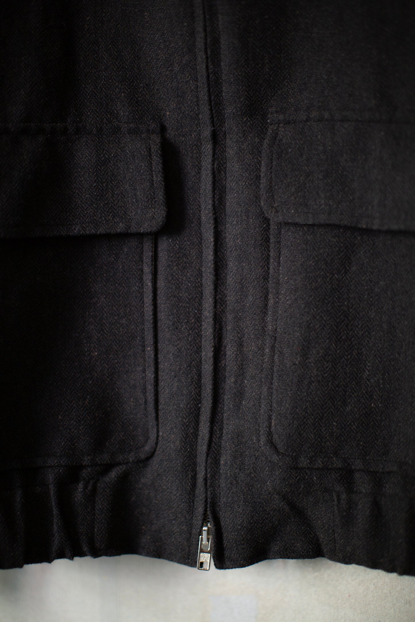Zip Jacket Two in Black/Brown Wool/Linen Herringbone