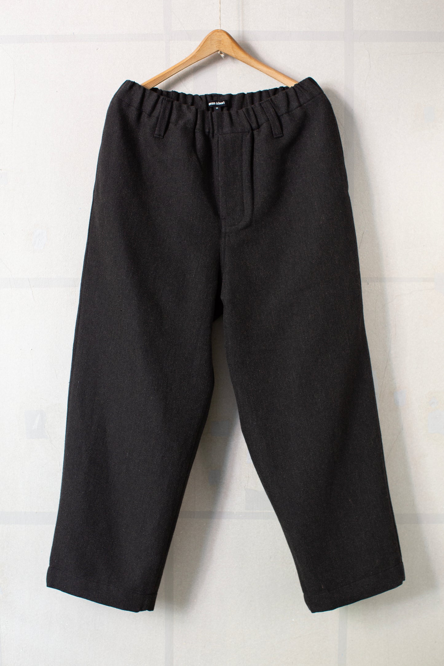 Elastic Pant in Black/Brown Wool/Linen Herringbone