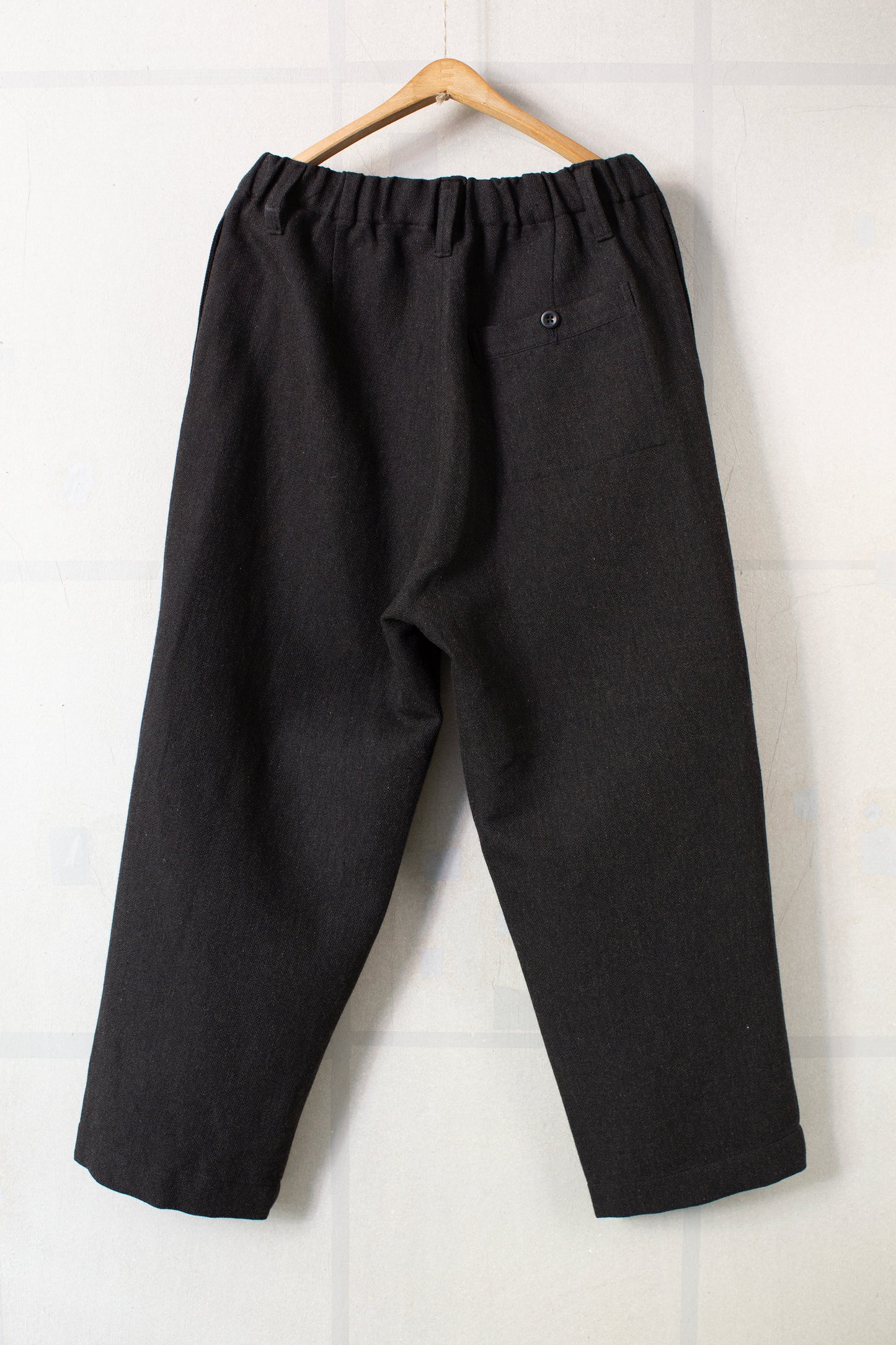 Elastic Pant in Black/Brown Wool/Linen Herringbone