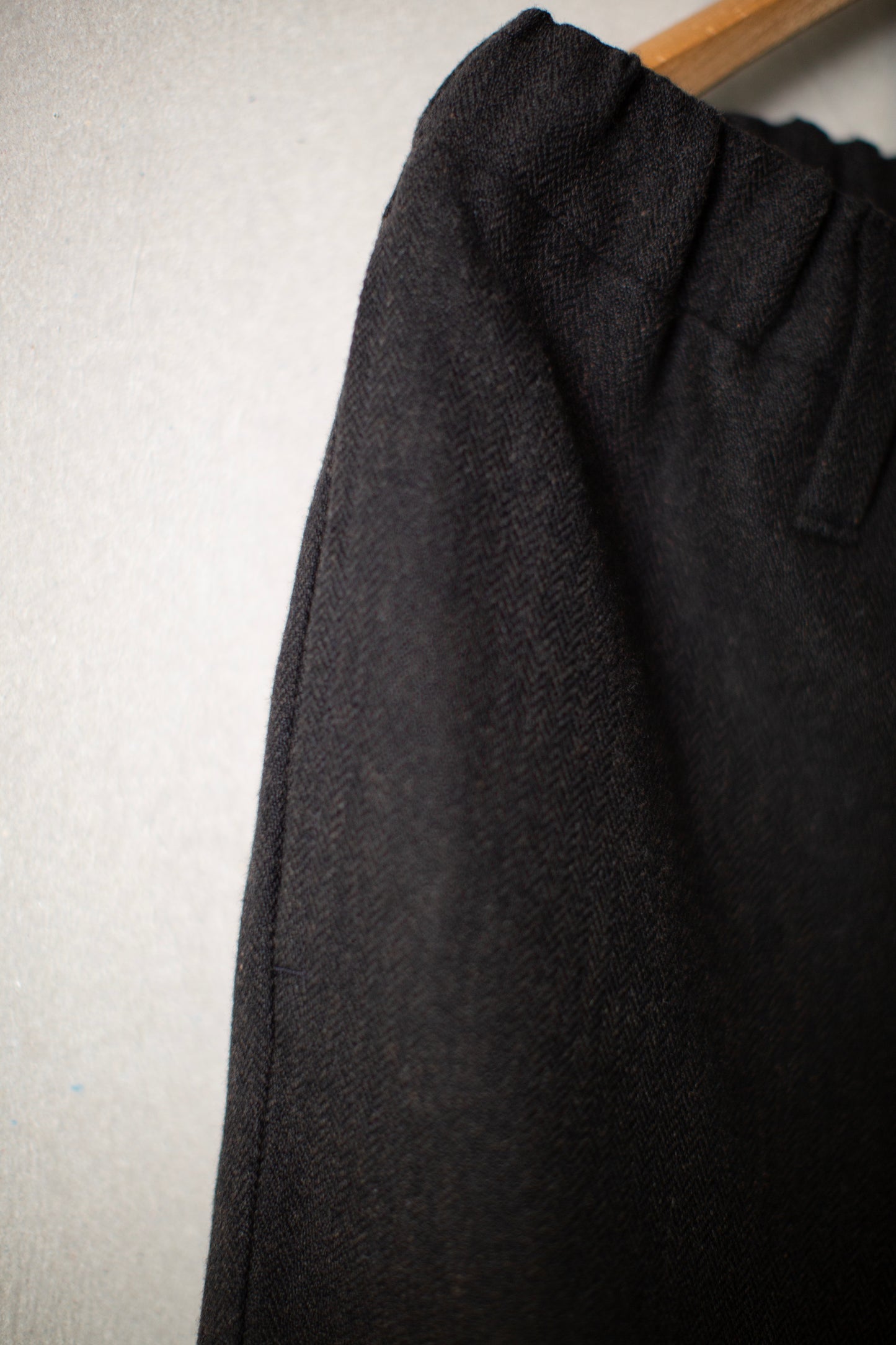 Elastic Pant in Black/Brown Wool/Linen Herringbone
