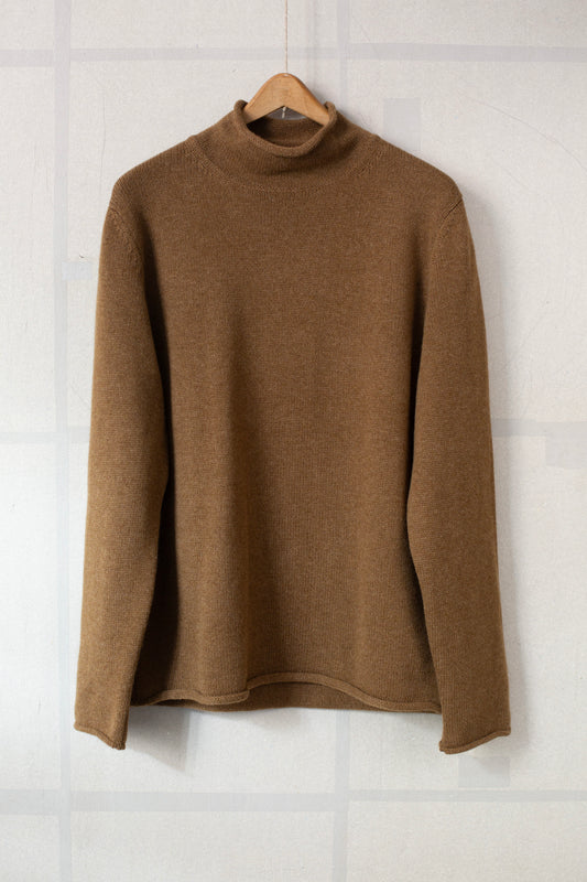Cashmere lambswool rollneck knit sweater - dark ochre