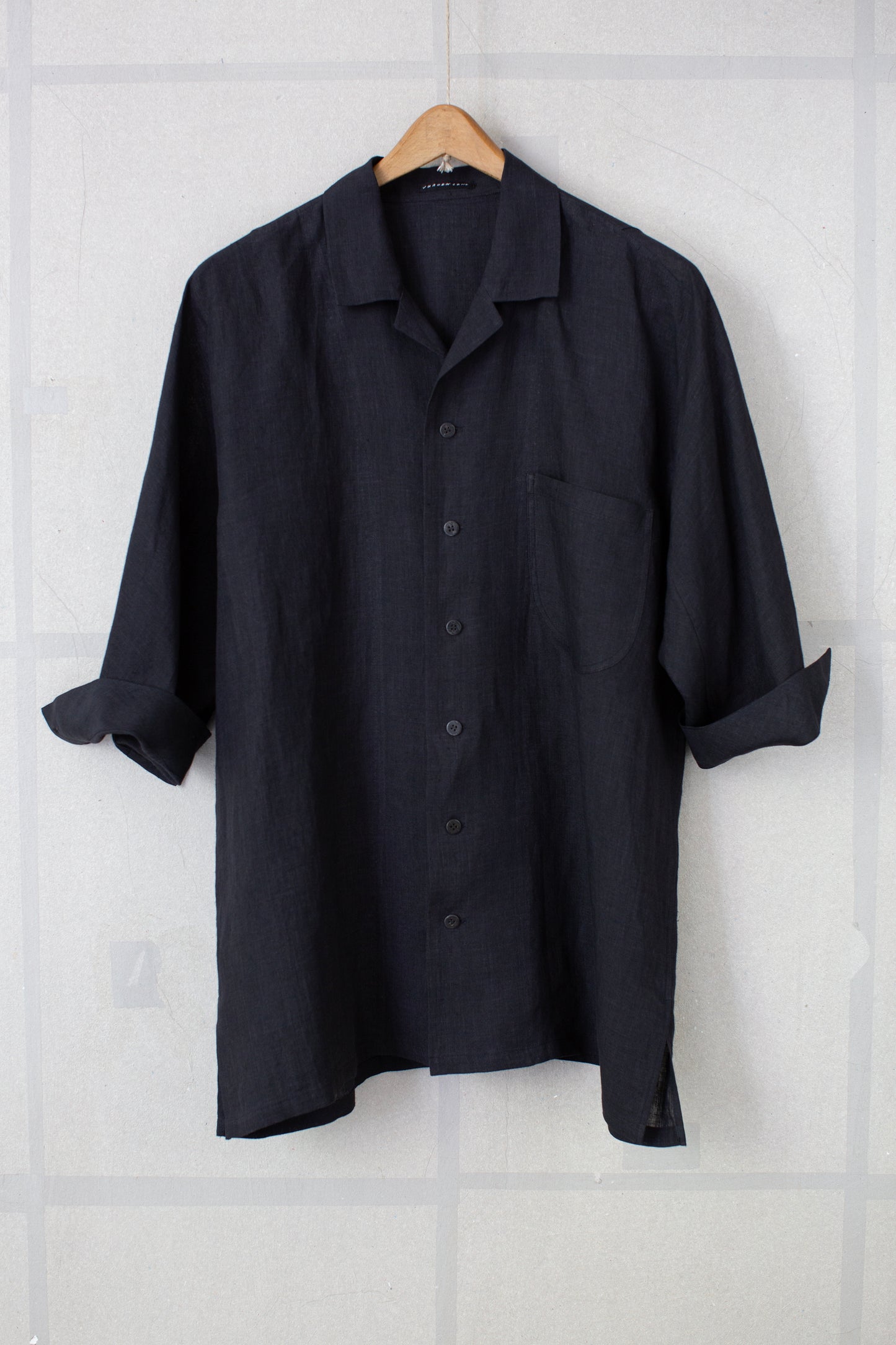 Black unevenly dyed linen shirt